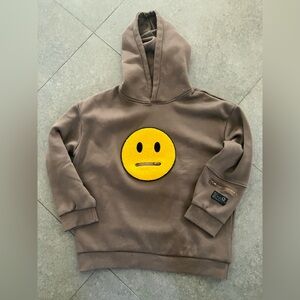 Brown Hoodie with Yellow Emoji Pocket Patch